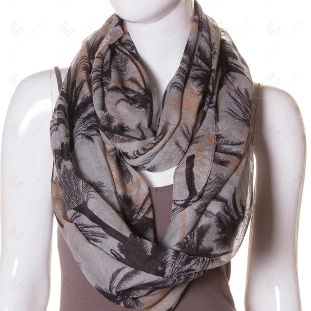Elegant Palm Tree Print Scarf - Black and Gray